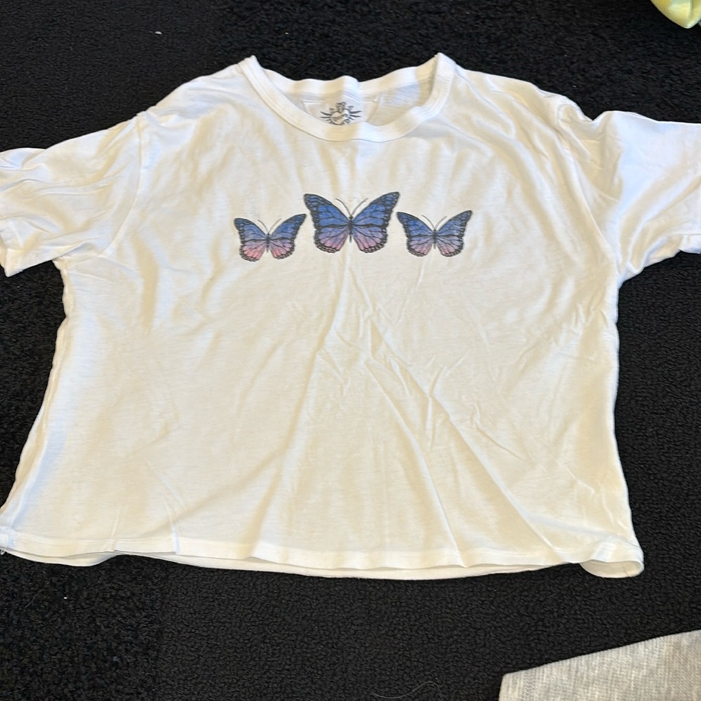 T2Love girls size 10 white Tshirt with three butterflies on the front